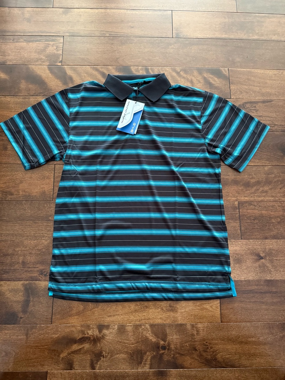 Snake EyesMen’s Black and Teal Striped Polo